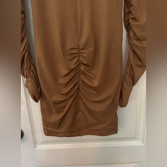 Leau Ruched Brown Mini Dress - Picture 6 of 9